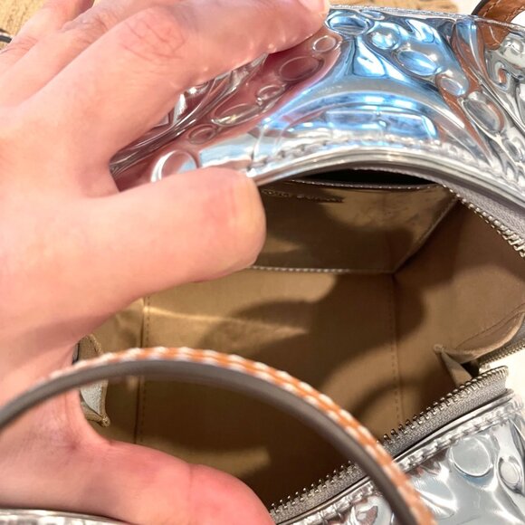 Limited Edition Tory Burch T Monogram Embossed Metallic Silver Cube Handbag - Picture 12 of 12